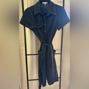 Sandra Darren Navy Midi Dress with Button Details